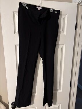 New York & Company Black Straight-Leg Pants with Silver-Tone Waist Accents